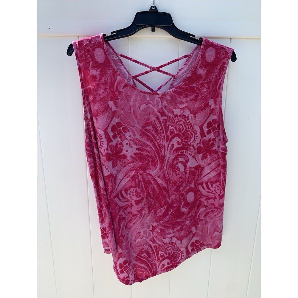 Amana Pink Floral Sleeveless V-Neck Blouse Size 3X Blouse top
